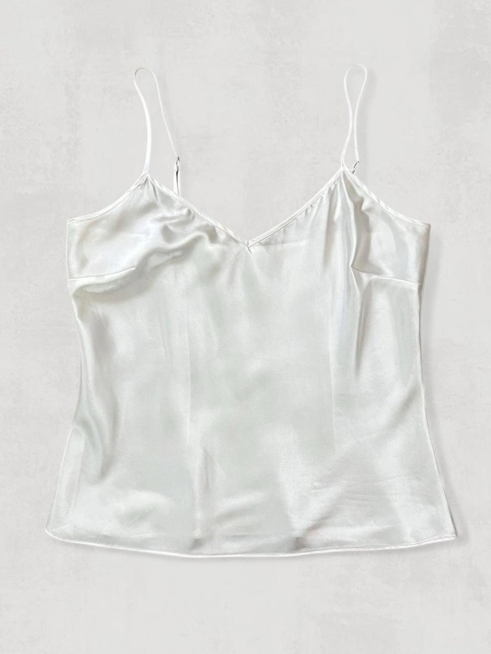 Satin V-Neck White Spaghetti Strap Cami Top L